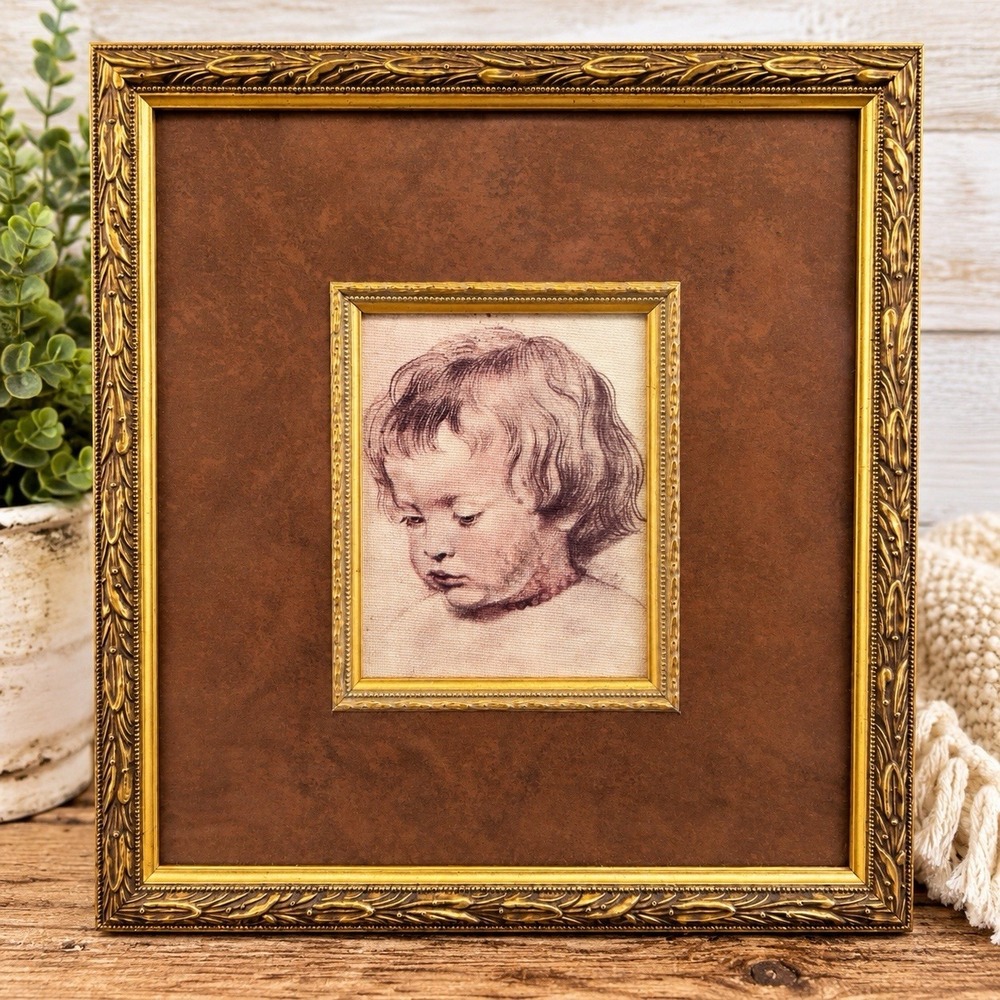 Vintage Style Child Portrait Ornate Gold Frame Custom Framed TruGuard Glass